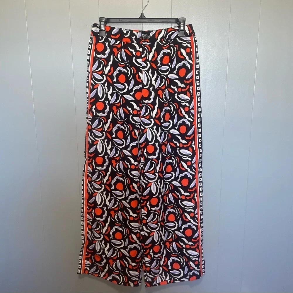 Anthropologie Black Red White Floral Wide-Leg Pants